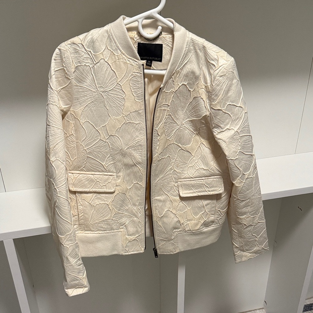 Banana Republic Ivory Embossed Floral Bomber Jacket